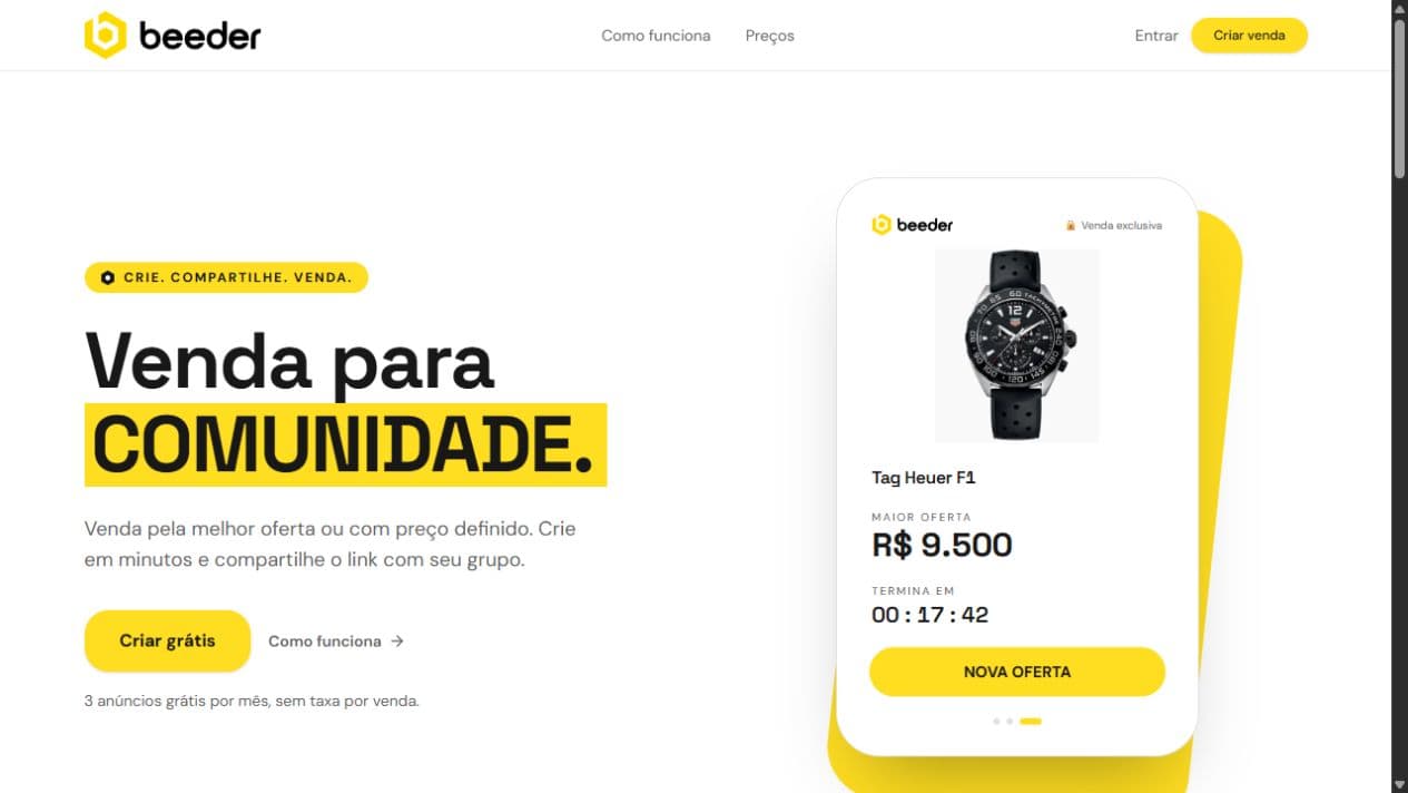 Beeder: Private sales, organized around a link